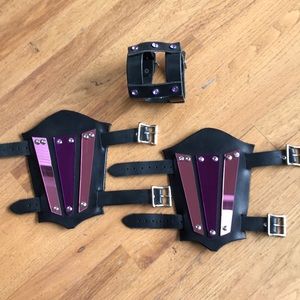 Black Leather Arm Sleeves Pink/Purple Mirror Cyber